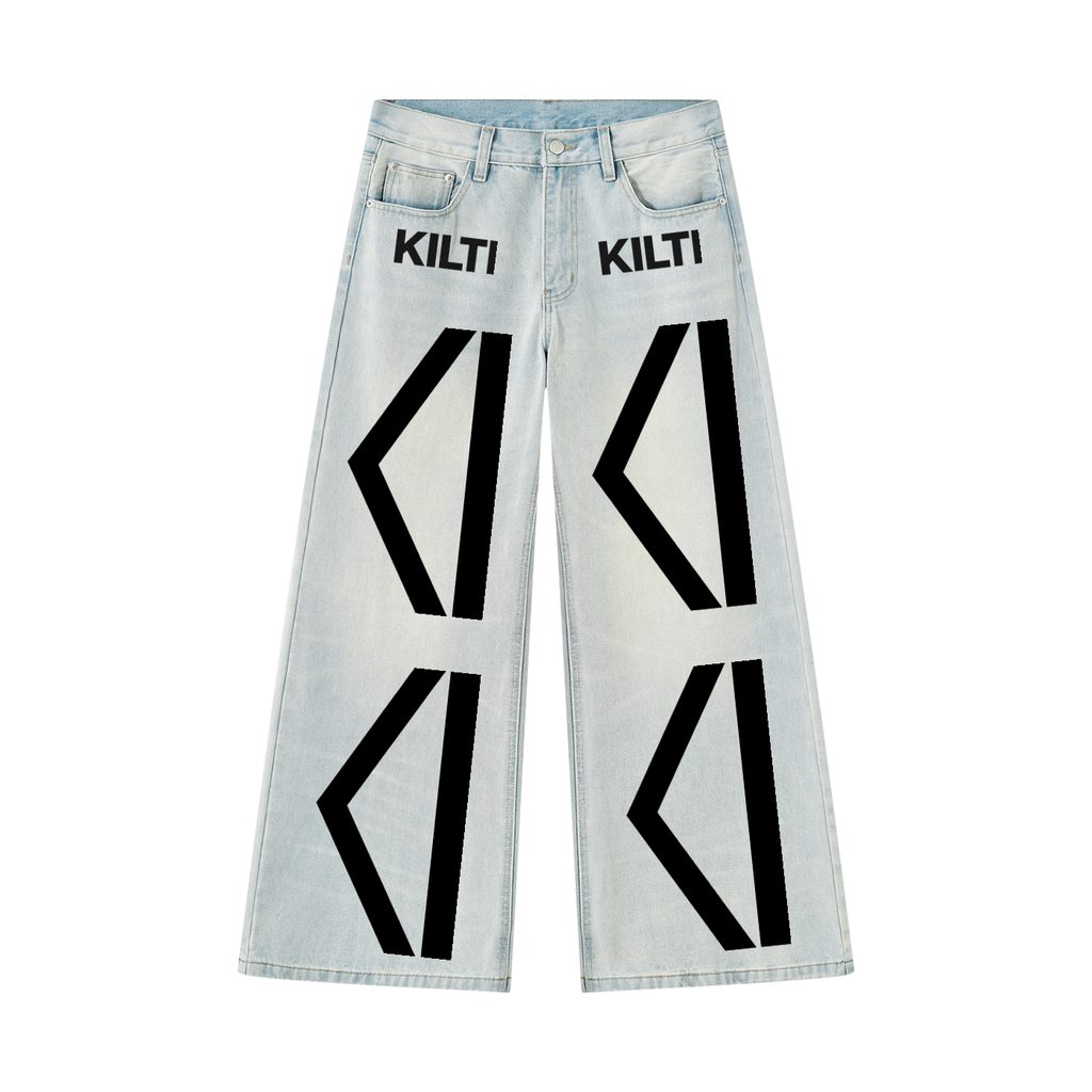 Men's Vintage Wash Wide Leg Denim Jeans